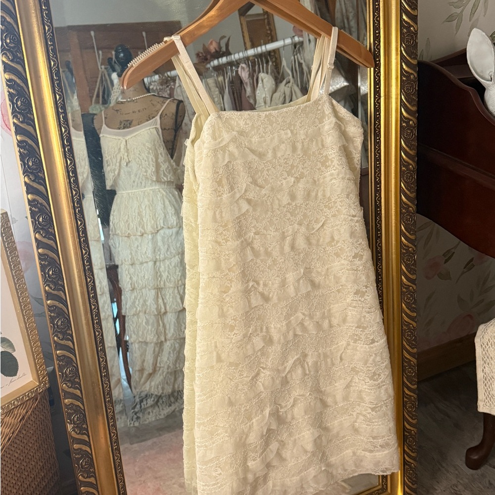 Cream Lace Ruffled Dress
